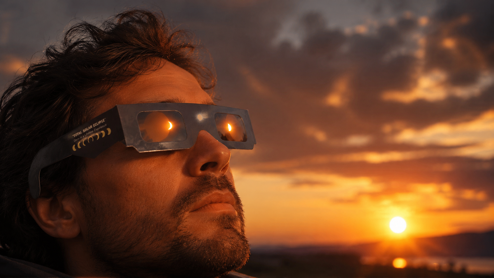 Gafas de eclipse solar en fondo negro
